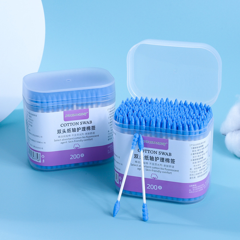 Desechables de algodón de maquillaje desechables 300 PCs caja redonda puntiaguda doble cabeza hisopos de algodón limpieza higiénica algodón hisopos de algodón