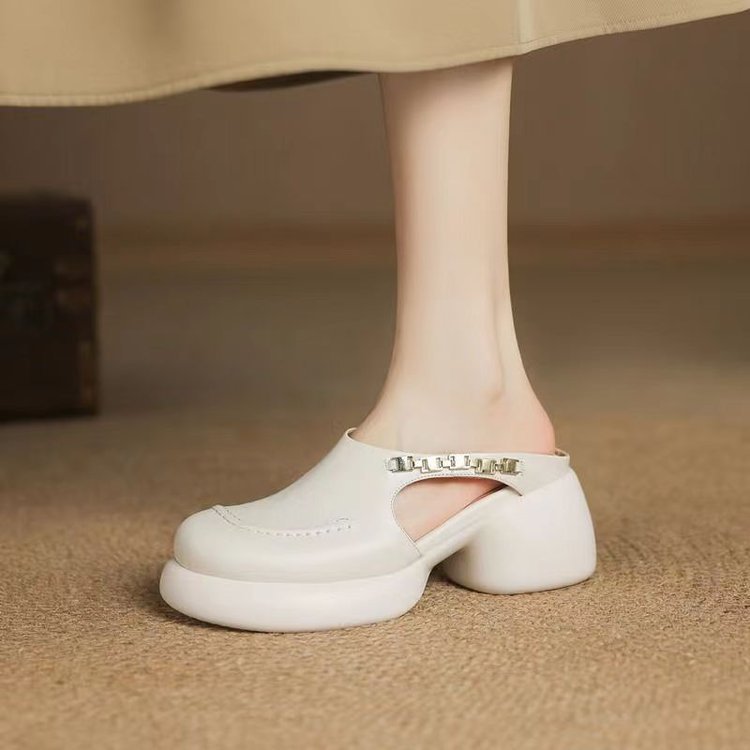 Hermosas zapatillas francesas no cansadas de pies fríos para mujeres 2026 primavera y verano nuevo hueco de alta calidad zapatillas de tacones gruesos cuadradas image 7