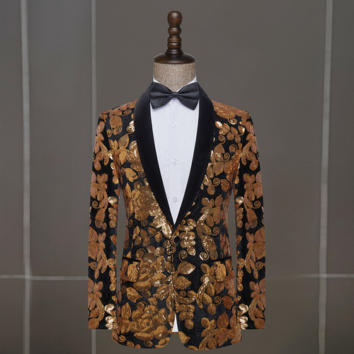 Jazz dance coats for men youth singers band gig Costumes men velveteen sequins stage singer host grooms man dress suit nightclub studio suit jacket