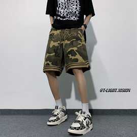 美式复古迷彩工装短裤男夏季宽松休闲篮球裤子潮牌直筒五分运动裤