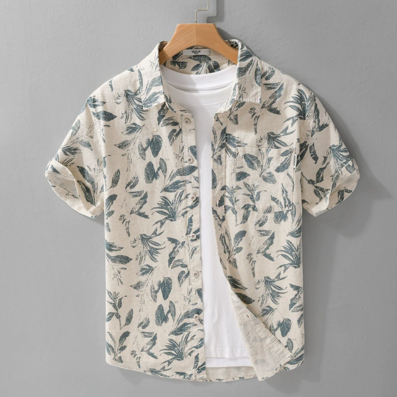 Летняя льняная удобная рубашка с короткими рукавами с персонализированным принтом, повседневная высококачественная дышащая льняная рубашка 736