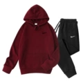 Burgundy clothes + black pants, black label