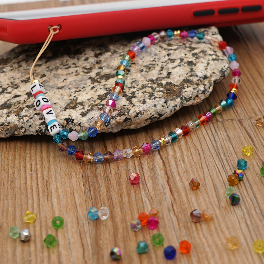 Candy Color Anti-lost Mobile Phone Chain Acrylic Love Letter Beads Short Rainbow Crystal Mobile Phone Lanyard display picture 4