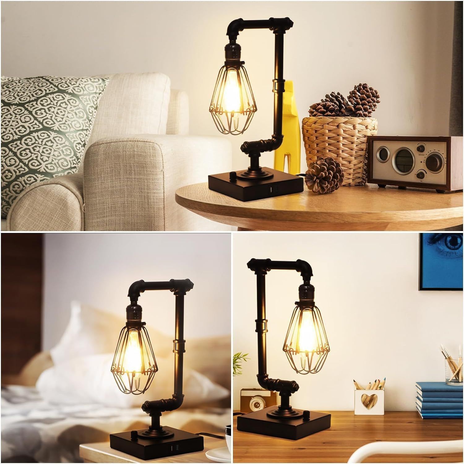 Lámparas transfronterizas Zhongshan retro industrial americana dormitorio lámpara de mesa bar lámpara de tubería de hierro forjado estilo industrial retro