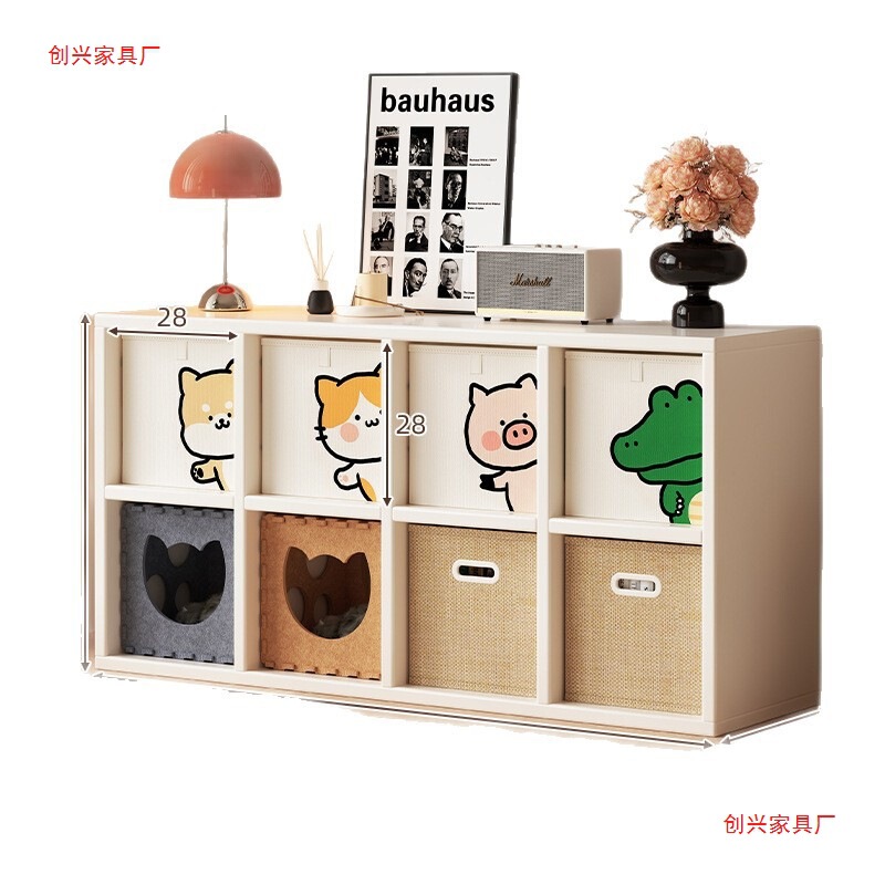 無垢材格子キャビネット 8 コンパートメントキャビネット本棚床置き収納ラック子供用収納ローキャビネット壁ディスプレイ本棚|undefined
