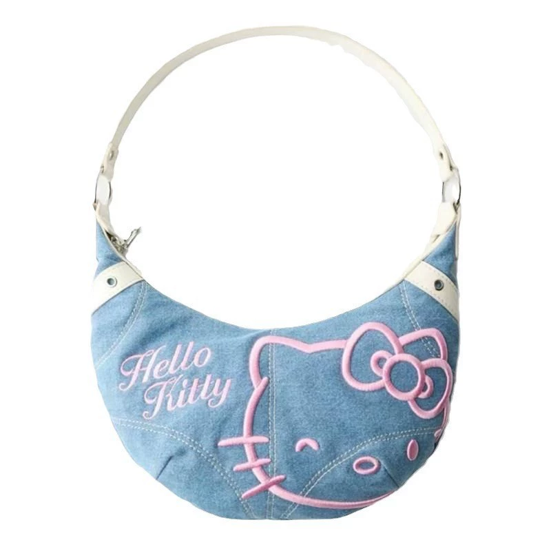 Поясная сумка подмышечная (Hello Kitty) джинсовая вышивка летняя сумка, розовый, 32×2×17 см