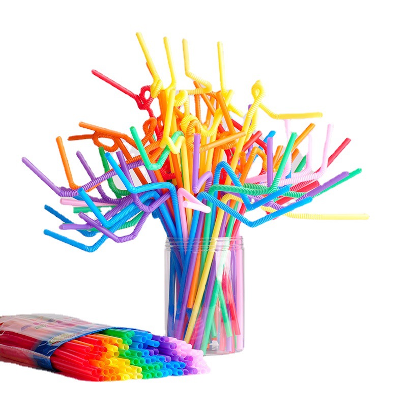 Pajita desechable embalaje individual para niños plástico de grado alimenticio hecho a mano especial para cambiar pajita de arte de color flexible