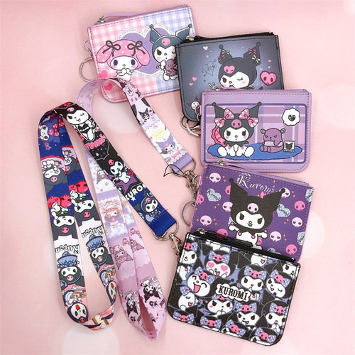 Cartoon Kuromi card holder coin purse card holder work ID holder work ID card lanyard halter neck with key ring