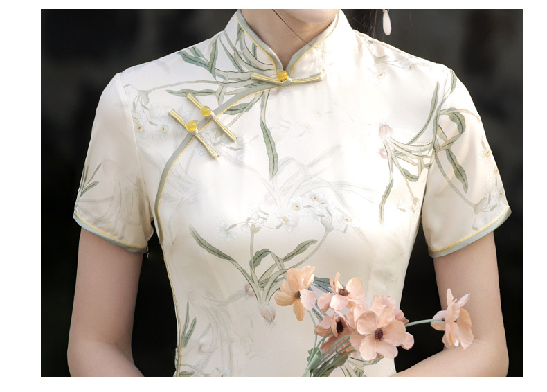 New Chinese-style Elegant Improved Cheongsam Dress For Women, Summer New Design With Buttons, Slit, And Printed Pattern_ecoleips.com