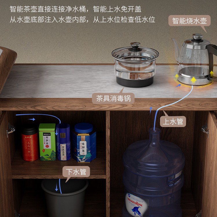 Mesa de té moderna y sencilla, sala de estar de lujo ligero, coche de té móvil para el hogar, mesa de té de roca de madera maciza, combinación de mesa y silla de té con hervidor