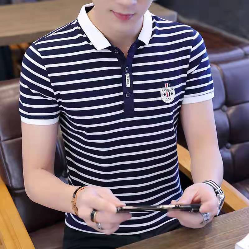 Verano nuevos hombres de manga corta camiseta rayas solapa polo moda juventud bottoming camisa media manga de los hombres top