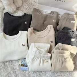 男女童加厚德绒圆领长袖家居服秋衣秋裤儿童加绒加厚打底睡衣套装