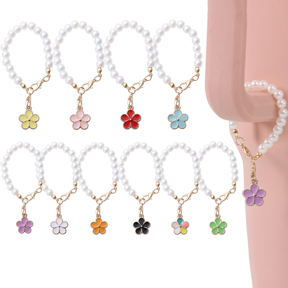 Creative Simple Style Imitation Pearl Flower Cup Chain Sweet Stanley Cup Pendant Key Chain