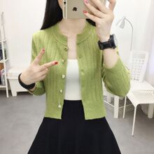 新款春秋高腰短款气质名媛淑女针织开衫女小外套修身显瘦外穿