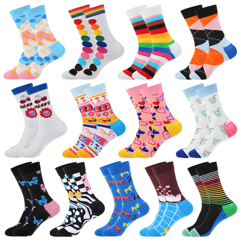 Happy Socks ~ Polka Dot Rainbow Trendy Mid-Tube Trendy Socks European and American Trendy Brand Long Socks Street European Version Cotton Socks Wholesale
