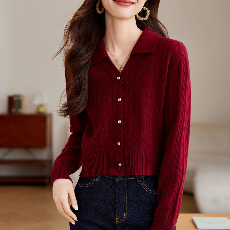 Retro Twisted Collar Soft Twisted Knit Cardigan Women's 2025 Spring and Autumn New Short Sweater Coat Retro Twisted Collar Soft Twisted Knit Cardigan Women's 2025 Spring and Autumn New Short Sweater Coat