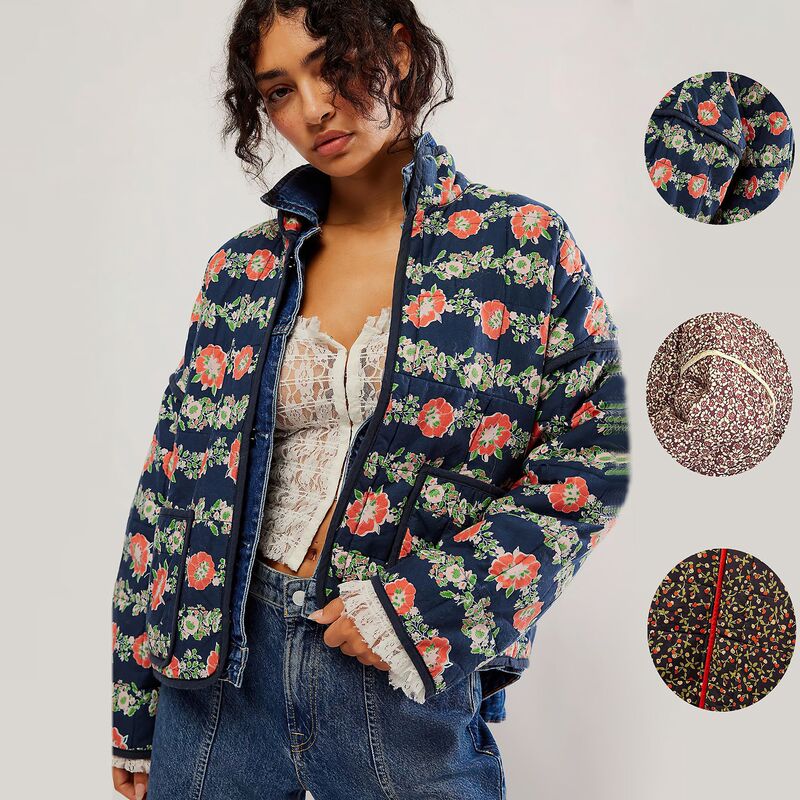 2024 autumn and winter new cross-border explosions Amazon AliExpress quilted cotton printed contrast women's cotton coat 2024 autumn and winter new cross-border explosions Amazon AliExpress quilted cotton printed contrast women's cotton coat