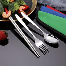 跨境不锈钢餐具套装勺叉三件套筷子勺子套装户外广告便携餐具袋子