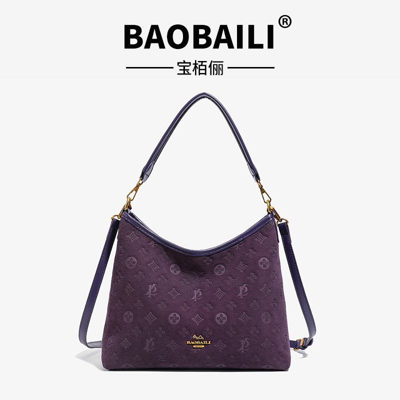 宝栢俪新款女士腋下包印花单肩斜挎手提包磨砂批发大容量托特包女