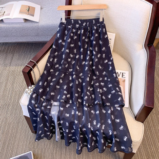 Deformable plus size Women's chubby girl High Waist Floral Skirt 2024 Summer New Loose Mid-length Overskirt