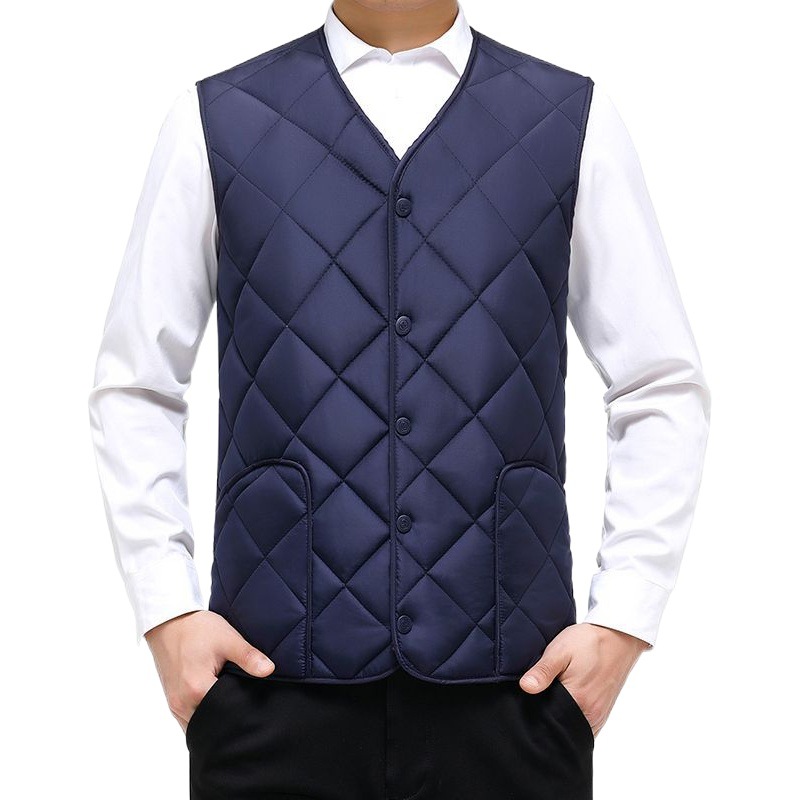 New Style Fleece-Lined down Cotton Vest for Men, Lightweight and Large Size, Suitable for Middle-Aged Men, Warm Outerwear for Autumn and Winter, Cross-Border Export