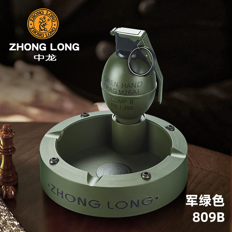 Gran tamaño todo el metal grado fiebre militar M84 modelo de granada de choque inflable encendedor a prueba de viento conjunto de cenicero