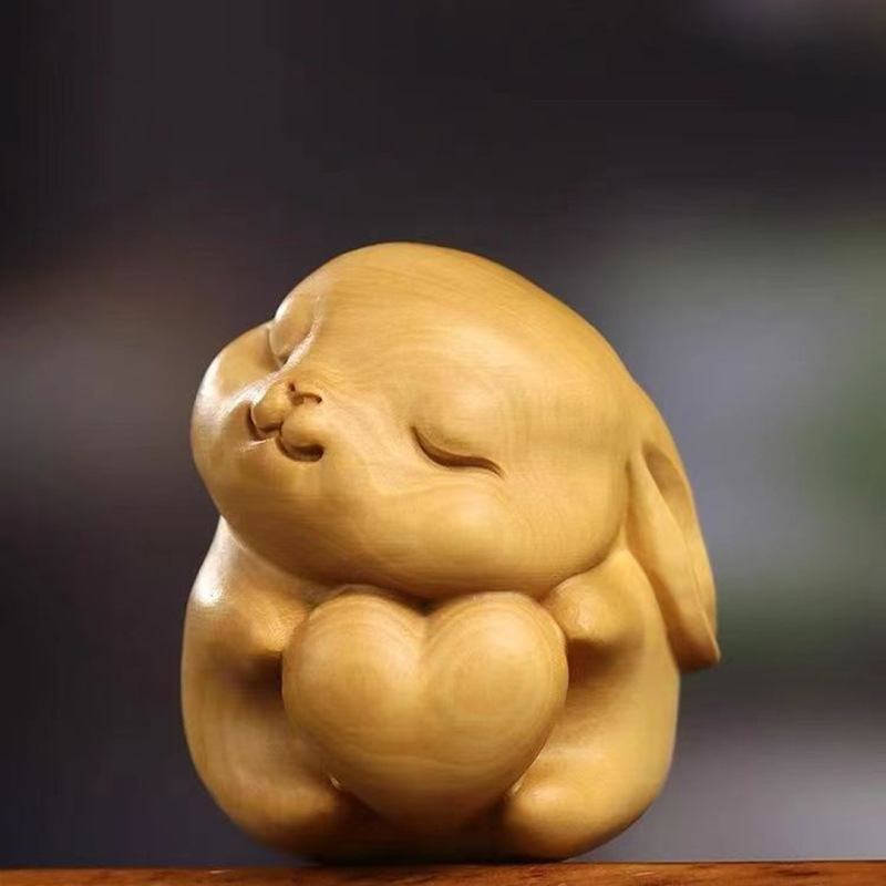 崖柏木雕爱心小兔子手把件文玩精雕生肖创意福兔萌宠家居饰品摆件|undefined