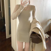 换日线微透心机岛精高领针织连衣裙女高级感内搭辣妹修身收腰短裙
