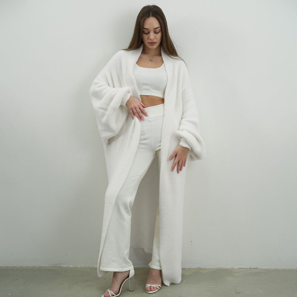 Cardigan de peluche transfronterizo suéter Europa y los Estados Unidos otoño y invierno 2026 nuevo cuello en V correa de cintura suelta abrigo de viento perezoso