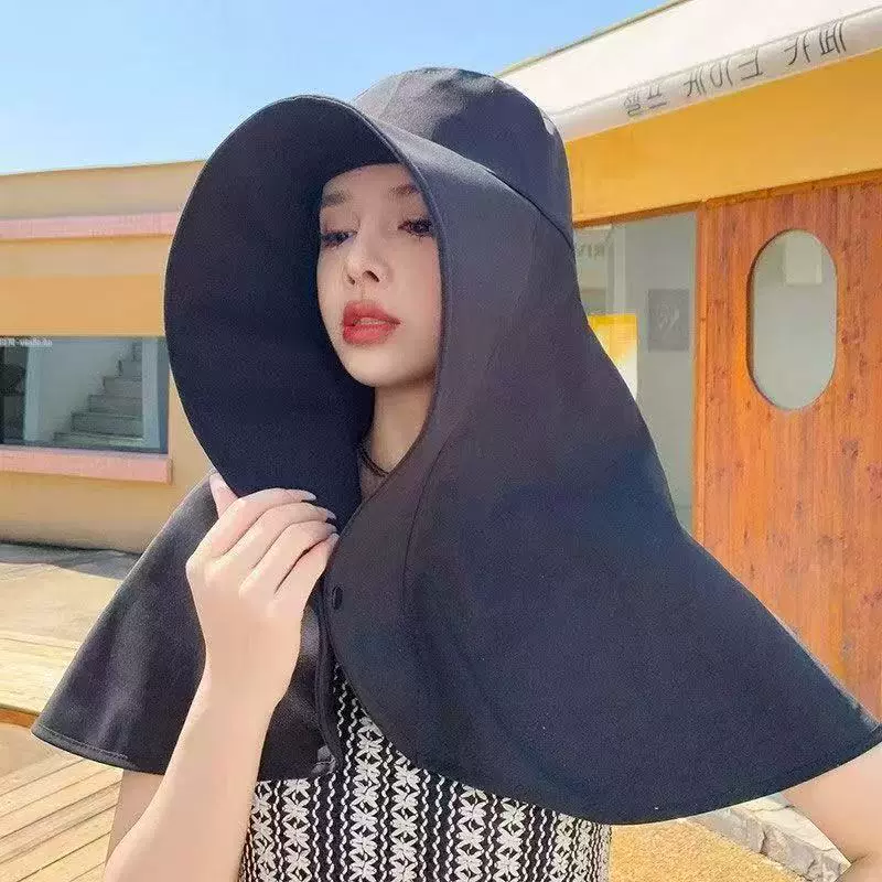 全脸防晒肩颈帽一体女夏季新款超大披肩遮阳渔夫帽骑车外贸太阳帽