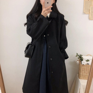 2025 New Autumn and Winter Korean Style Loose Slimming Look Single-Layer Over-The-Knee Woolen Outwear Large Size Woolen Outwear Women's Mid-Length