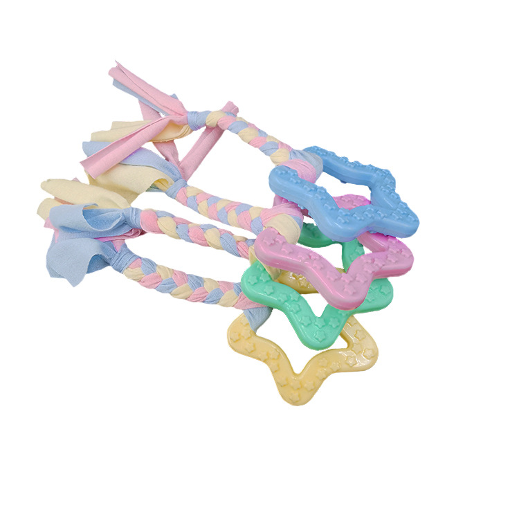 Suministro directo de fábrica mascota gato perro mordedura-resistente paño molar juguete TPR limpieza dental nudo tejido juguete de goma suave