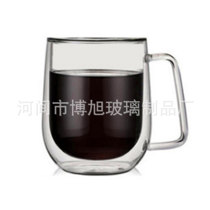 Directo de fábrica resistente al calor de doble capa de vidrio taza de café taza creativa con mango de vidrio de borosilicato taza de agua de impresión