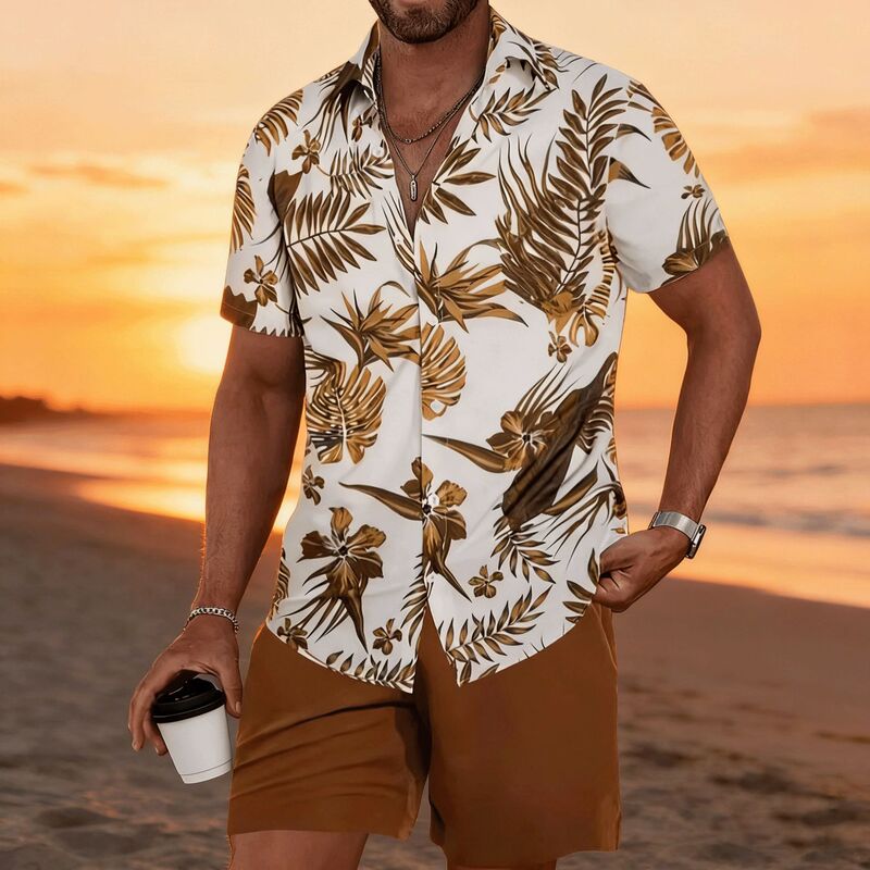 Trendy New Hawaiian Cross-Border Summer Men's Fashion Hot-Selling Versatile Collared Casual Short-Sleeve Shirt and Shorts Set Trendy New Hawaiian Cross-Border Summer Men's Fashion Hot-Selling Versatile Collared Casual Short-Sleeve Shirt and Shorts Set