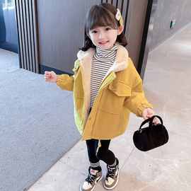 女童加绒加厚外套新款女宝宝秋冬款装派克服中小童童女童棉衣外套