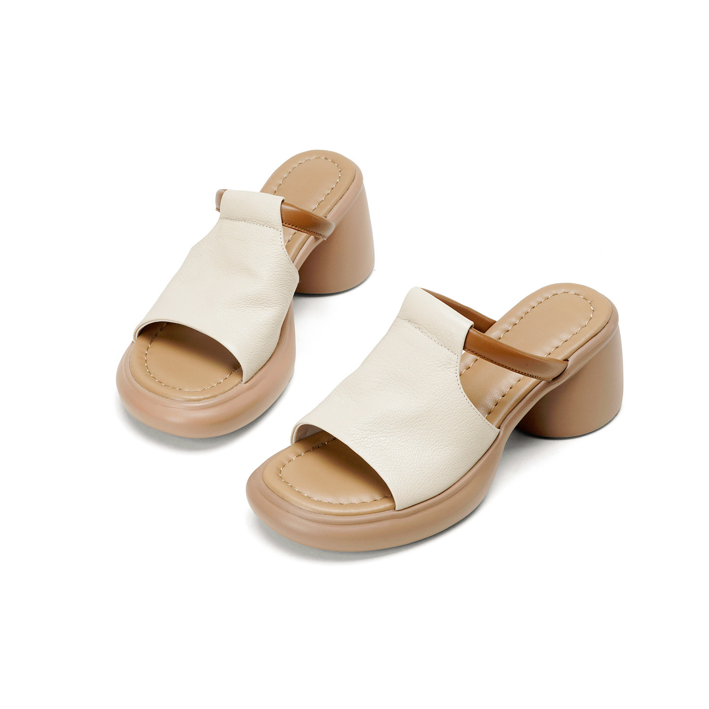 Sandal nữ hở mũi gót vuông đế dày da dê cao cấp — màu trắng ngà chi tiết 17