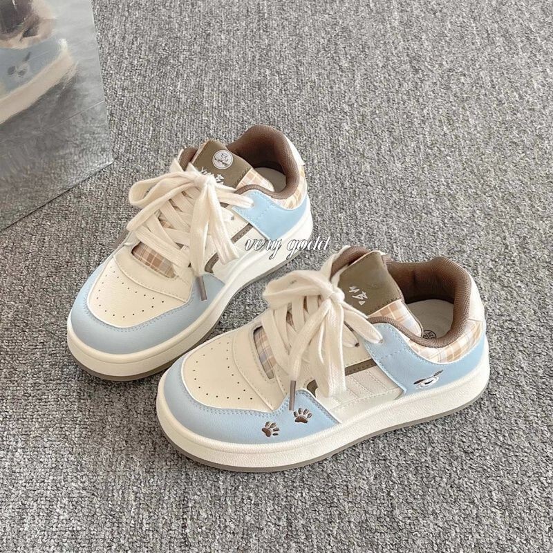 Campus Style White Shoes for Women 2025 New Color Matching Round Toe Bread Shoes Thick Sole Chic Niche Design Sneakers