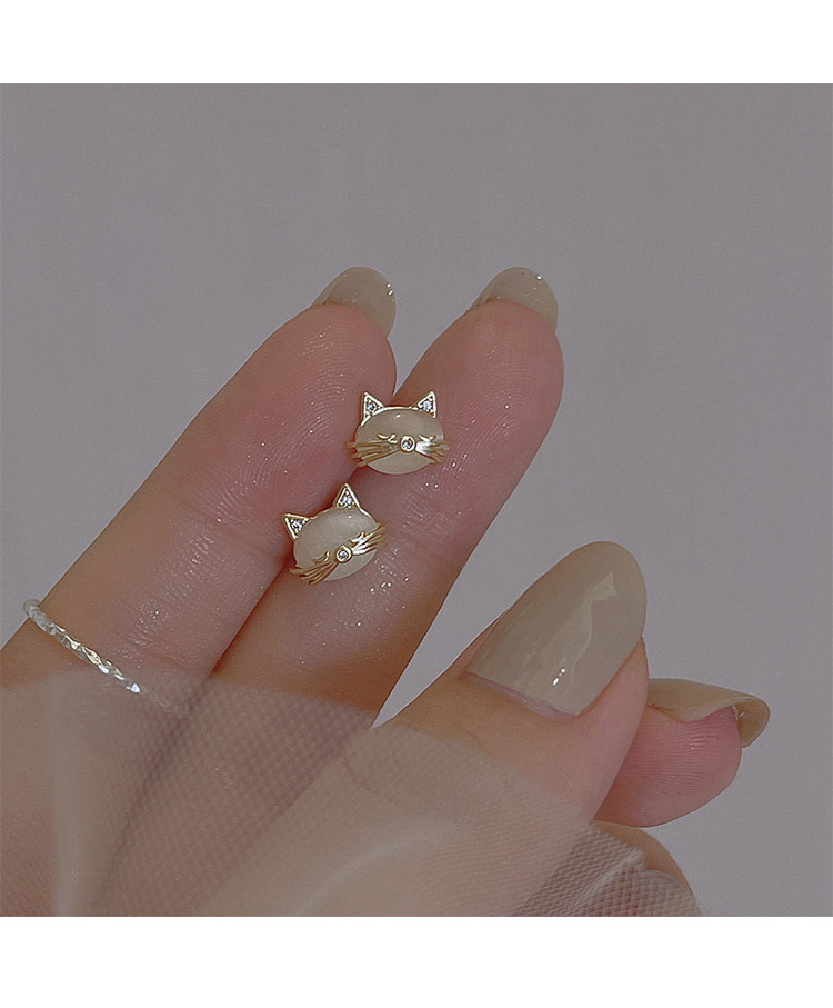 6g Weight Cat's Eye Stone, Zircon Inlay Material Ear Studs Classification 1 Pair Quantity Holiday, Daily Occasion Copper Material Four Leaf Clover, Cat, Flower Pattern Women's Gender Plating, Inlay Design Simple Style Style 1 Pair Simple Style Four Leaf Clover Cat Flower Plating Inlay Copper Cat's Eye Stone Zircon Ear Studs 8