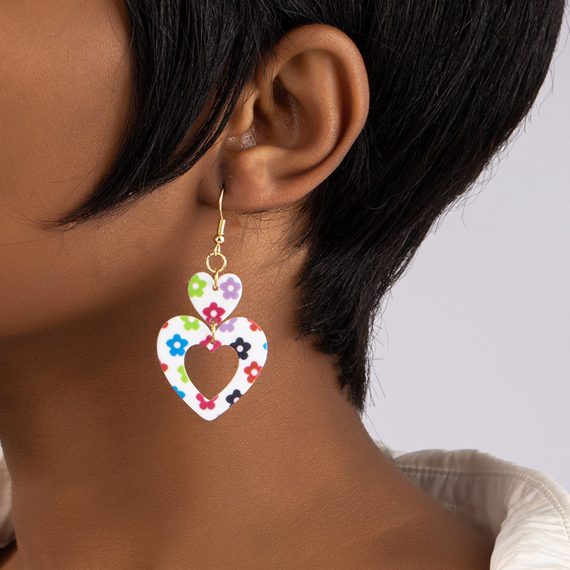 Fashion Double Heart Earrings Long Flower Acrylic Earrings Women Wholesale display picture 2