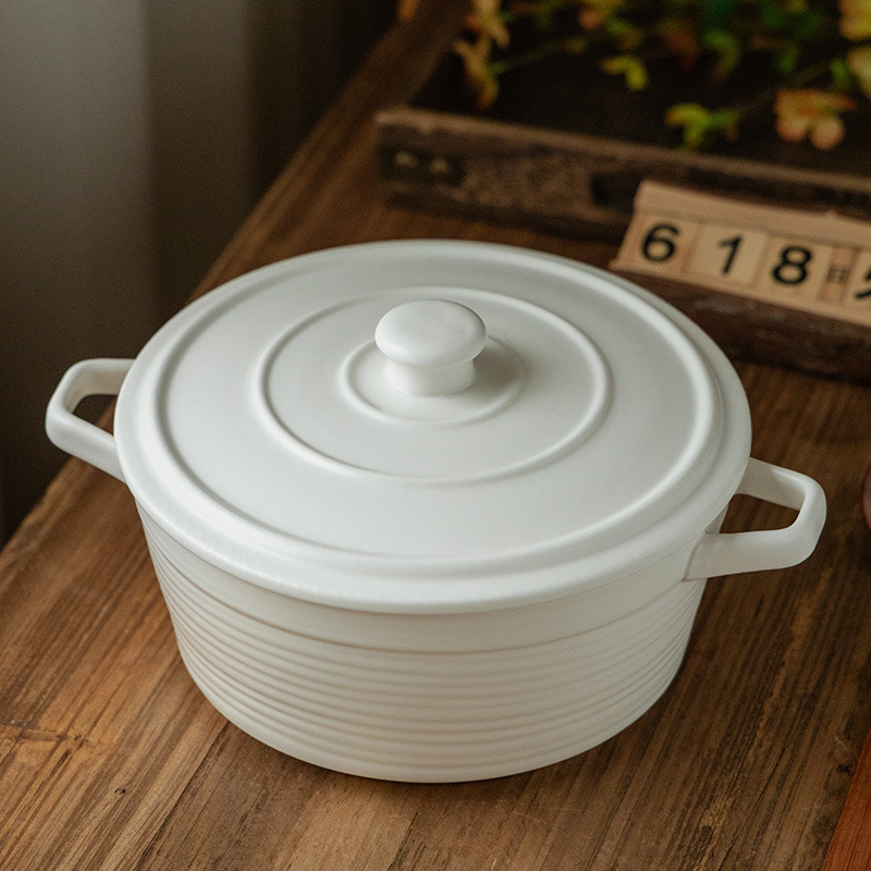 Tazón de cerámica para las orejas Tazón de sopa de color sólido simple con tapa Tazón grande de cerámica para el hogar Tazón de vajilla Tazón de fideos instantáneos al por mayor