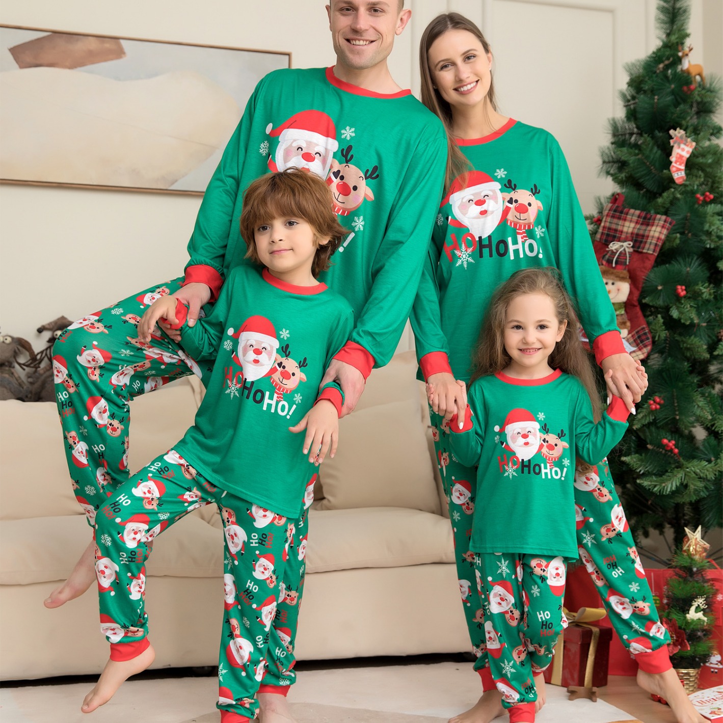 ebay新款家居服圣诞老人印花外贸时尚睡衣宠物狗服装人狗亲子套装