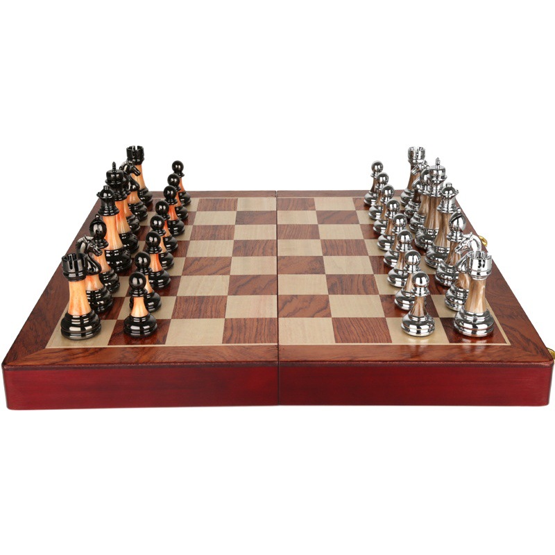 Ajedrez de alta gama caja de regalo traje de madera maciza plegable tablero de ajedrez de imitación de Jade Ajedrez adornos de estilo europeo Retro