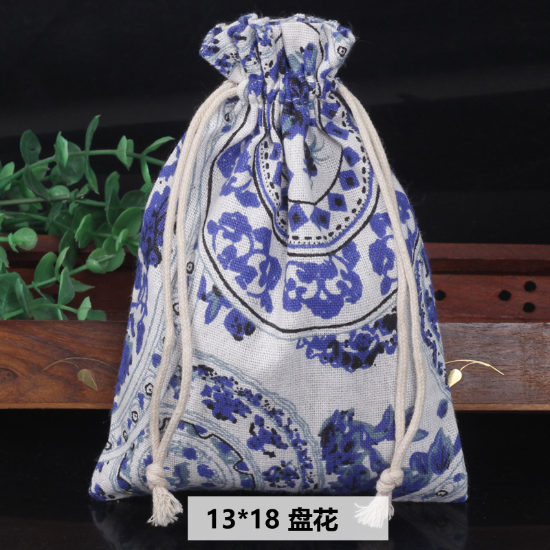 Ventas calientes de impresión de paquetes de cuerda de dibujo bolsas de impresión logotipo de lino bolsa de tela para el medio ambiente bolsa de almacenamiento de artículos 13 * 18