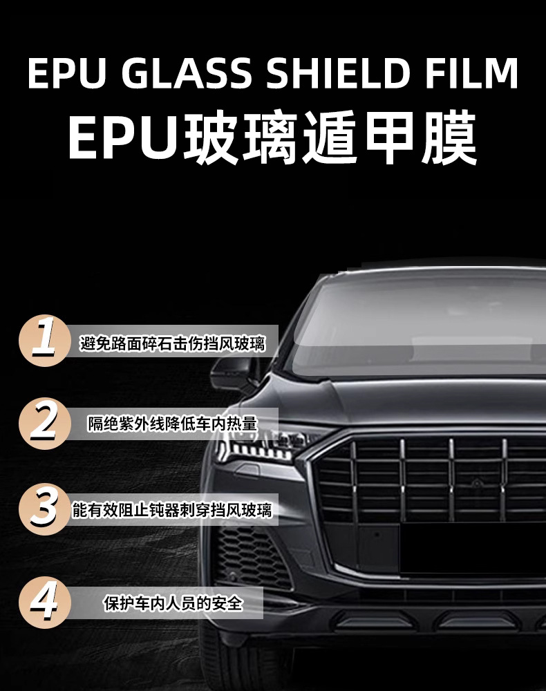 Wholesale car windshield hydrophobic film, high heat insulation, explosion-proof safety film, EPU glass protective film