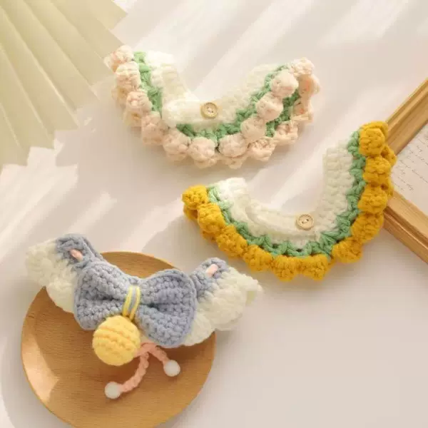 Cat collar cute high-value cat scarf hand-woven adjustable small amount ding do hand-made sweet crochet