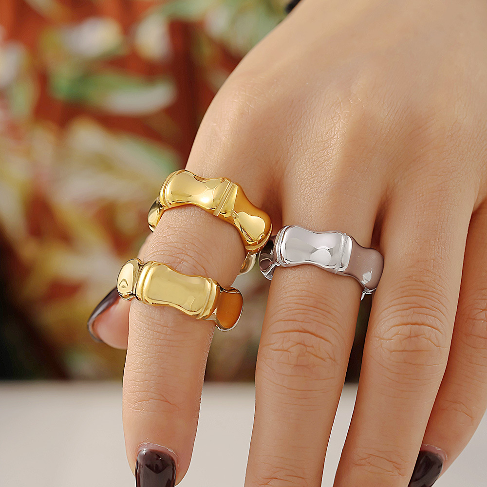 Square Sugar Fashion Bright Bamboo Knot Ring, Finger Ring, Women's Simple Stainless Steel Ring, Non Fading Jewelry_voghion.com