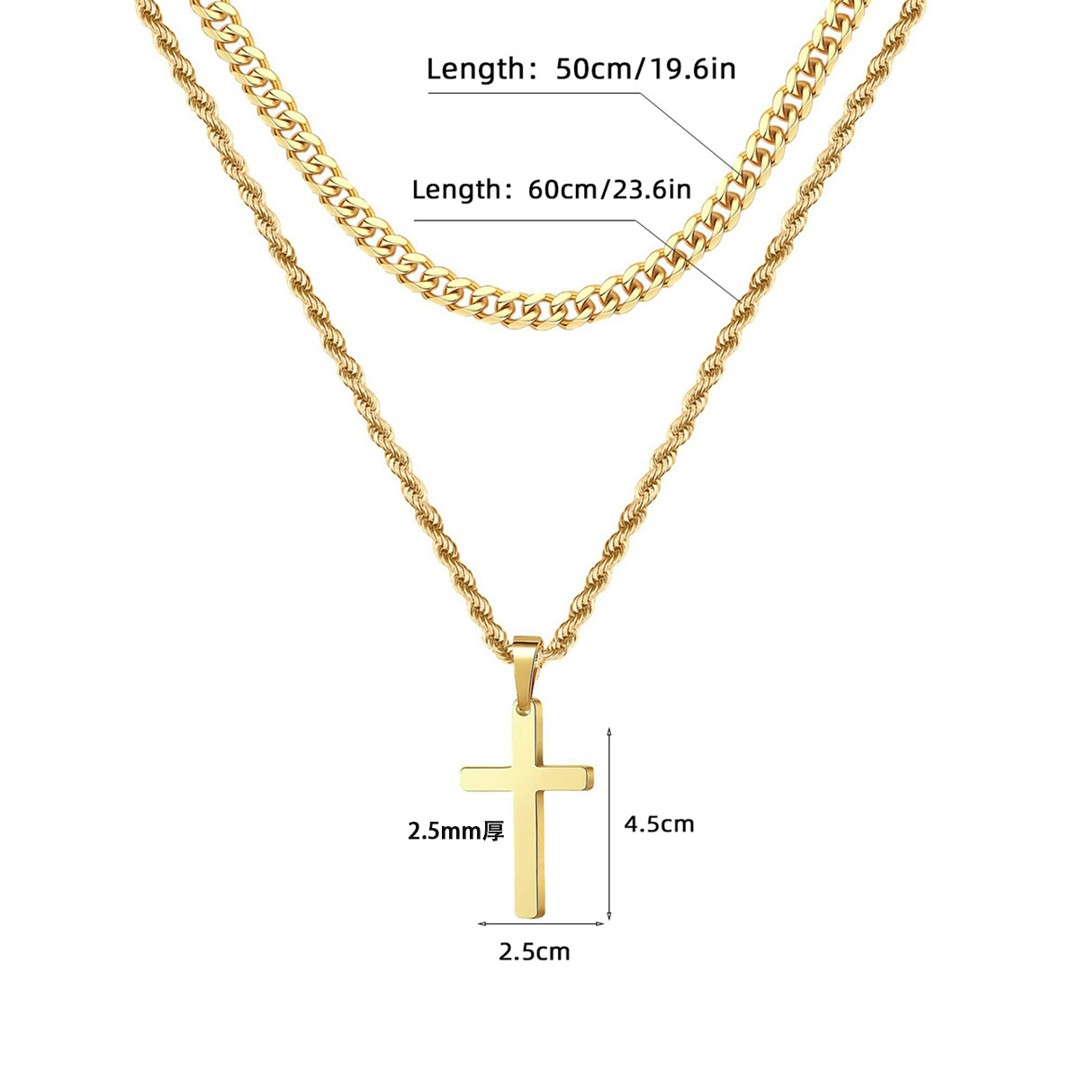 Rvs herenketting met dubbele laag en kruis hanger_voghion.com