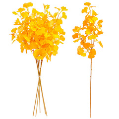 イチョウの葉の秋の色の黄色の銀杏の緑の葉の赤いカエデの葉の偽の枝の花の芸の装飾の素材の人工花をシミュレーションします。