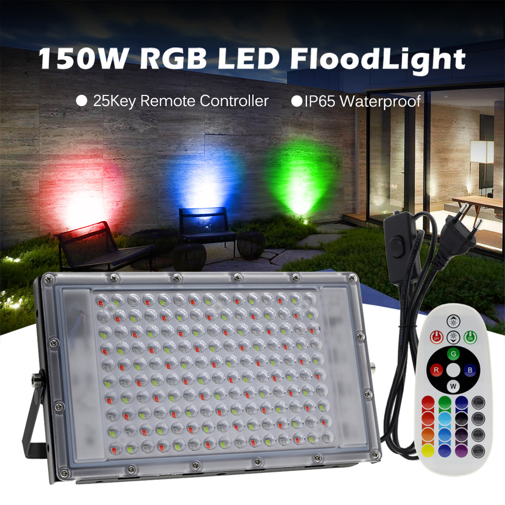 Cross-Border New Product Landscape Outdoor Lighting 50W100W Colorful Rgb Floodlight with Remote Control Color Changing Led Floodlight