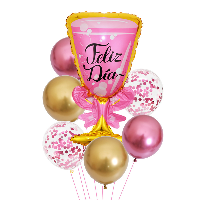 Transfronterizo nueva botella de champán globo traje fiesta de cumpleaños decoración taza de cerveza 7 piezas globo de película de aluminio